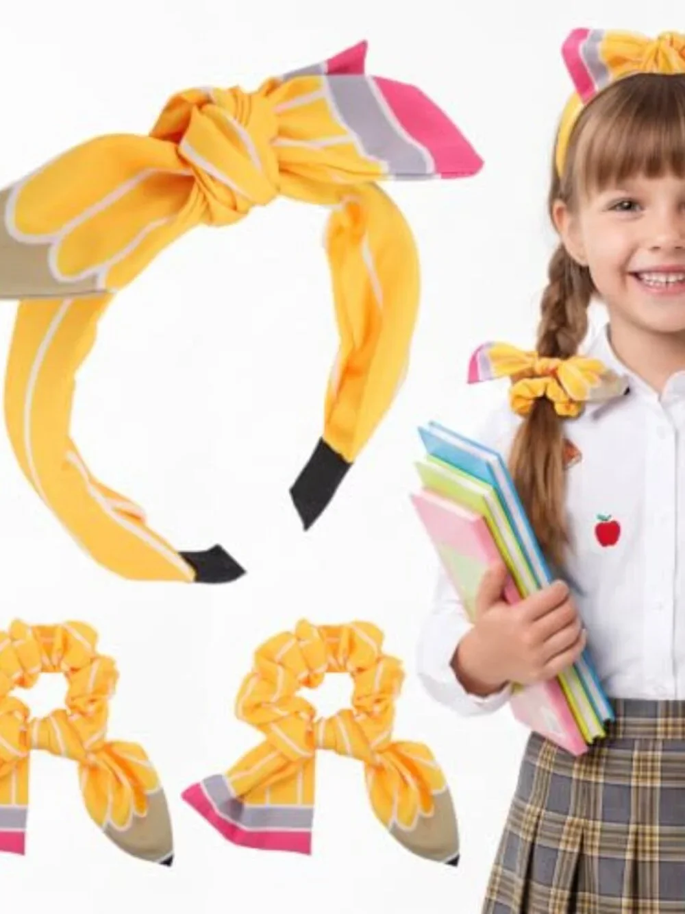 Girls Pencil Headband and Hair Ties Set Pack of 3